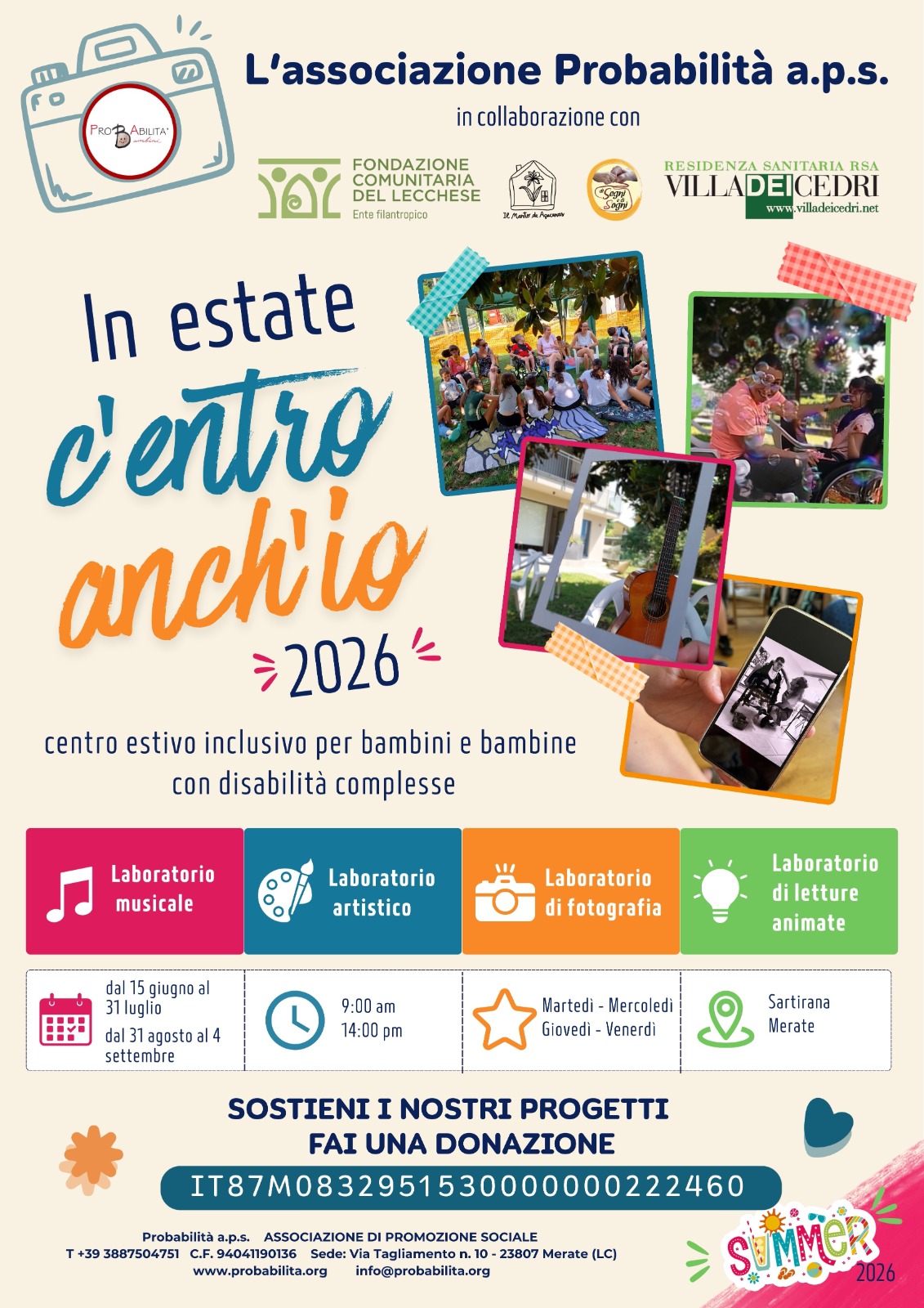 Volantino In estate c’entro anch’io 2026 Volantino del centro estivo inclusivo In estate c'entro anch'io 2026 di Probabilità a.p.s.